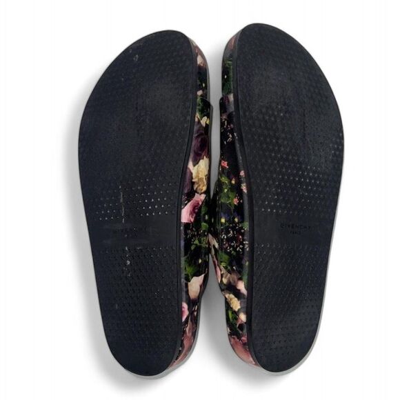 Authentic GIVENCHY Black Floral Print Leather Dual Strap Slides Size EU38 - Picture 10 of 12